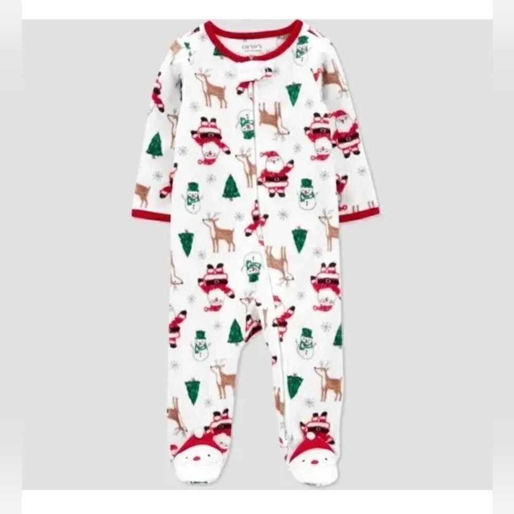 6M Carter's Just One You Baby Santa Christmas Fleece Footed Pajama - White